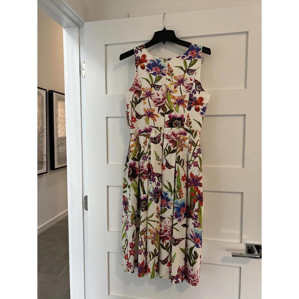 $255 LDT Athena Belted White Botanical Floral Linen-Blend Midi Dress Size 6 - Picture 7 of 9